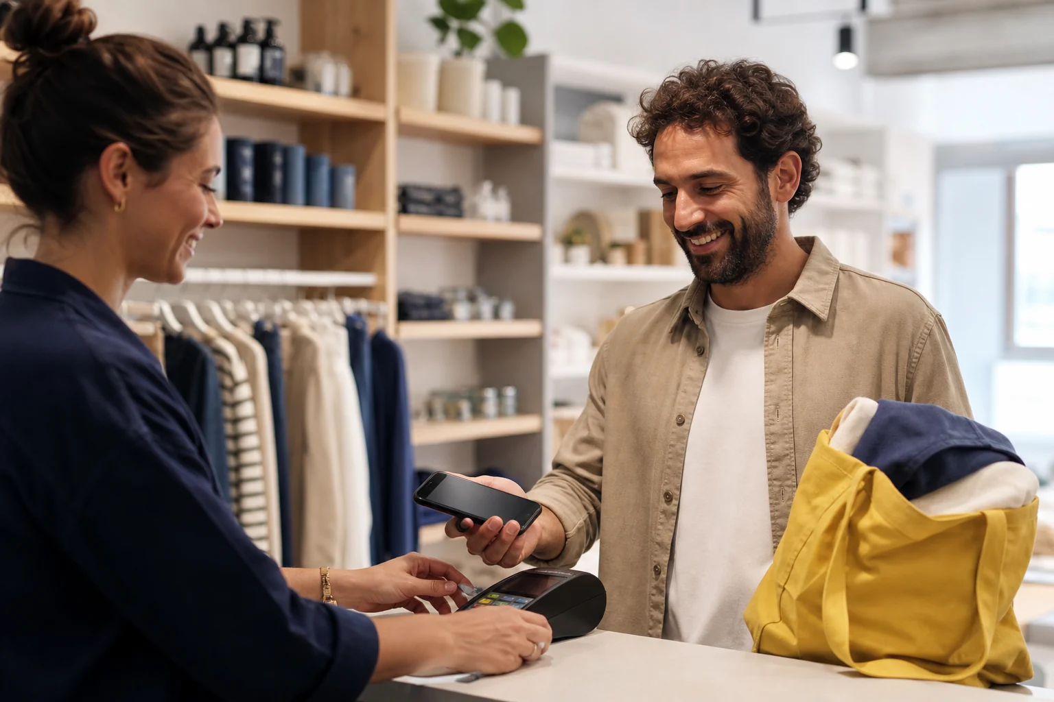 Cliente que utiliza una tarjeta de fidelidad digital en una tienda minorista